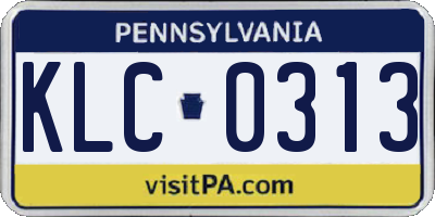 PA license plate KLC0313