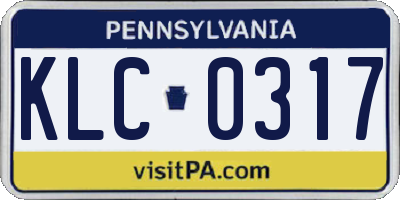 PA license plate KLC0317
