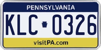 PA license plate KLC0326