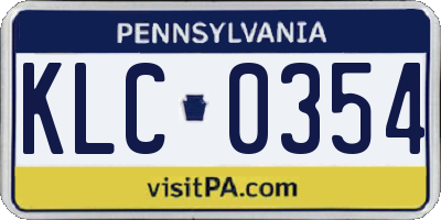 PA license plate KLC0354