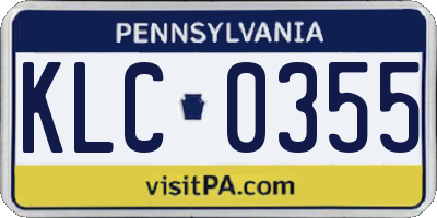 PA license plate KLC0355
