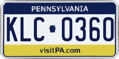 PA license plate KLC0360