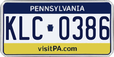 PA license plate KLC0386