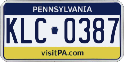 PA license plate KLC0387