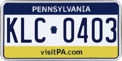 PA license plate KLC0403