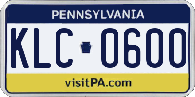 PA license plate KLC0600