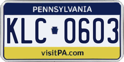 PA license plate KLC0603