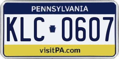 PA license plate KLC0607