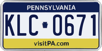 PA license plate KLC0671