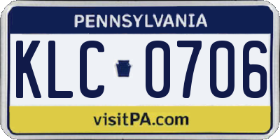 PA license plate KLC0706