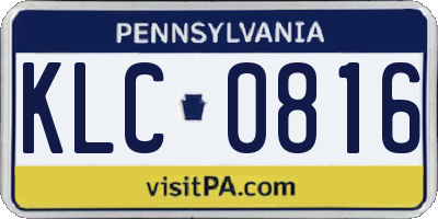 PA license plate KLC0816