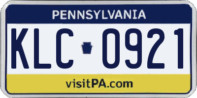 PA license plate KLC0921