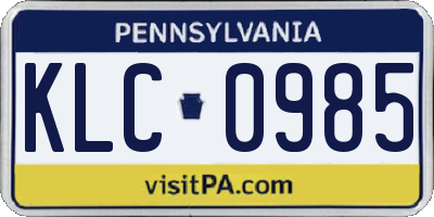 PA license plate KLC0985