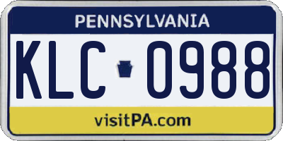 PA license plate KLC0988