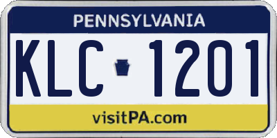 PA license plate KLC1201