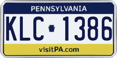 PA license plate KLC1386