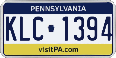 PA license plate KLC1394