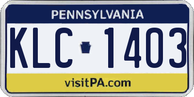 PA license plate KLC1403