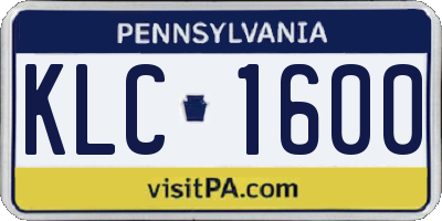 PA license plate KLC1600