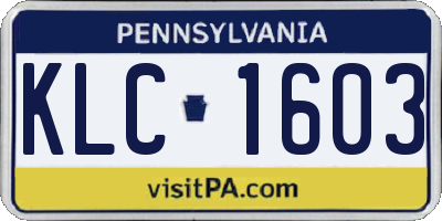 PA license plate KLC1603