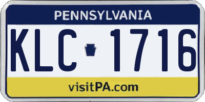 PA license plate KLC1716