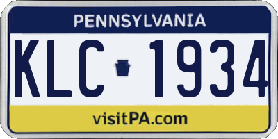 PA license plate KLC1934