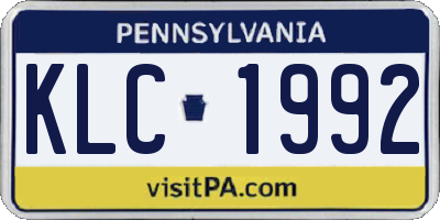 PA license plate KLC1992