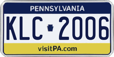 PA license plate KLC2006