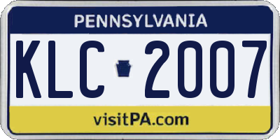 PA license plate KLC2007
