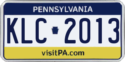 PA license plate KLC2013