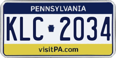 PA license plate KLC2034