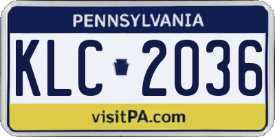PA license plate KLC2036