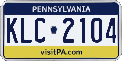 PA license plate KLC2104