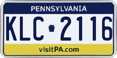 PA license plate KLC2116