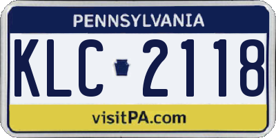 PA license plate KLC2118