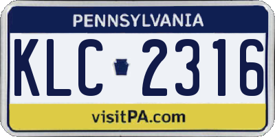 PA license plate KLC2316