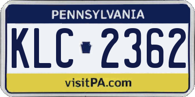 PA license plate KLC2362