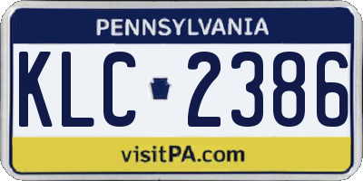 PA license plate KLC2386