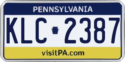 PA license plate KLC2387