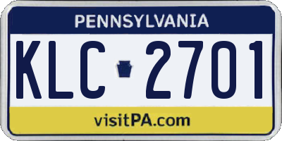 PA license plate KLC2701