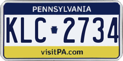 PA license plate KLC2734