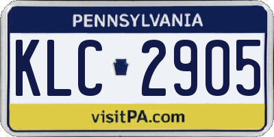 PA license plate KLC2905