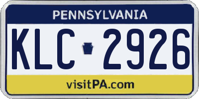PA license plate KLC2926