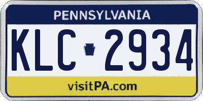 PA license plate KLC2934