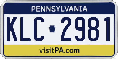 PA license plate KLC2981