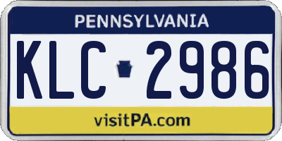 PA license plate KLC2986