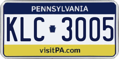 PA license plate KLC3005