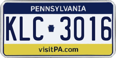 PA license plate KLC3016