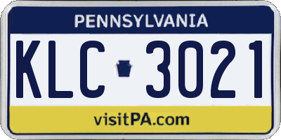 PA license plate KLC3021