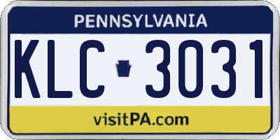 PA license plate KLC3031